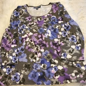 Karen Scott Purple Gray floral 3/4 Sleeve …